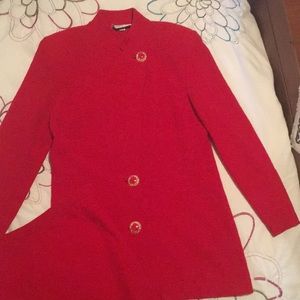 ST JOHN red wool suit jacket & skirt set
